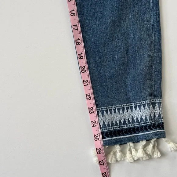 LOFT Tassel Hem Embroidered Boho Modern Skinny Ankle Jeans Size 27 / 4 - Picture 9 of 14